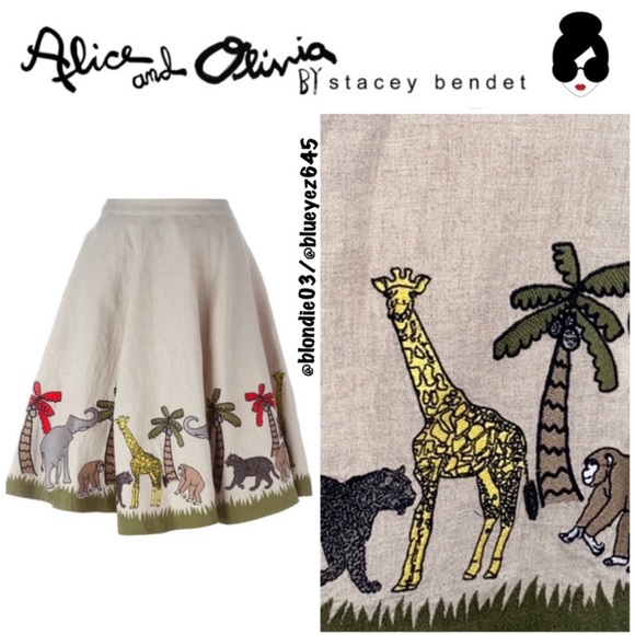 Alice + Olivia Dresses & Skirts - Alice + Olivia natural linen embroidered animals skirt 4